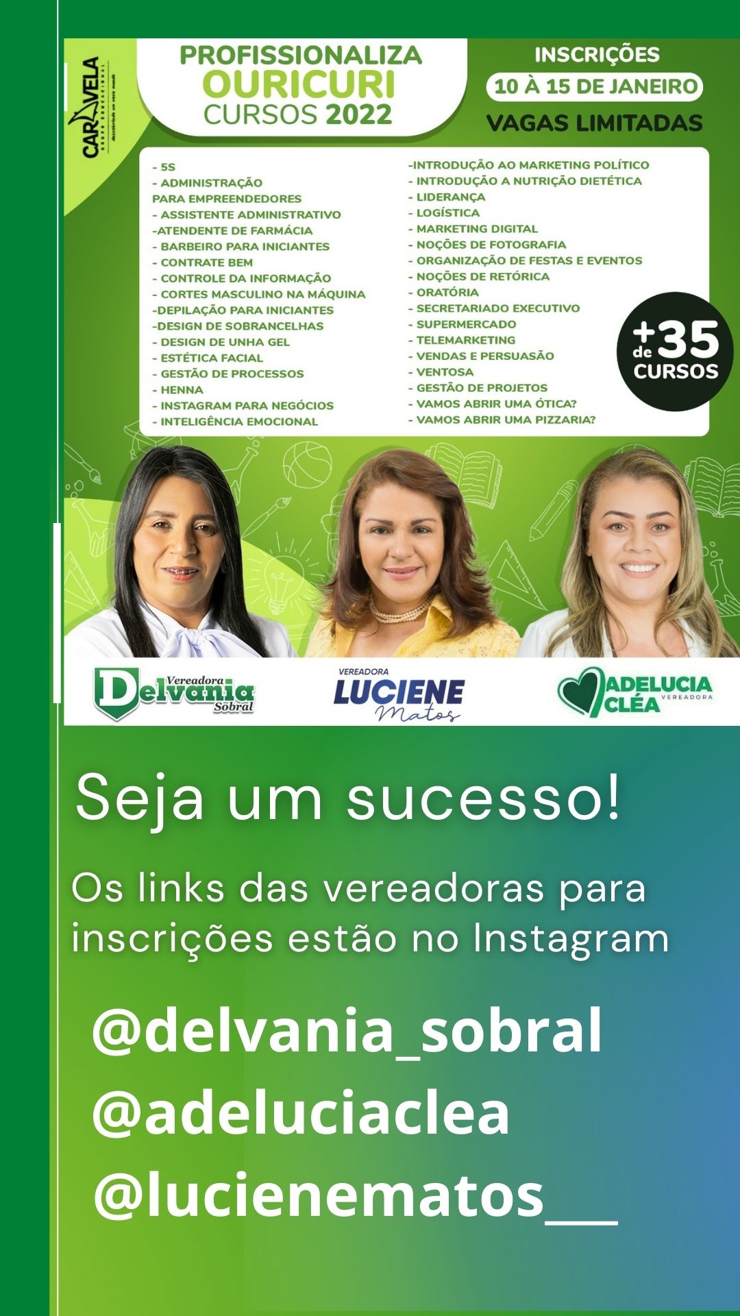 ‘Profissionaliza Ouricuri’ projeto de vereadoras abre inscrição em cursos super desejados gratuitamente